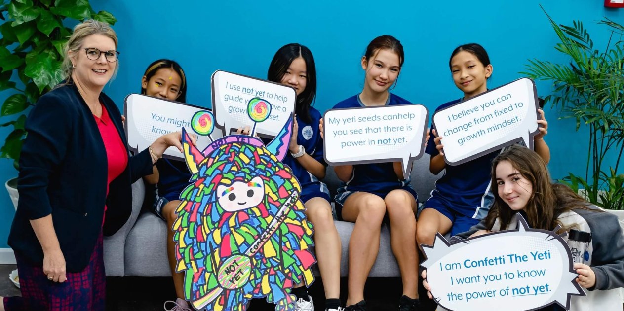 Confetti the Yeti - Head of School with Students
