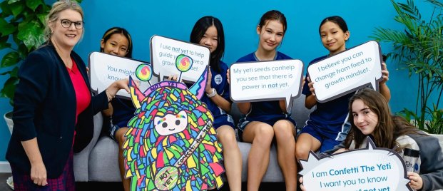 Confetti the Yeti - Head of School with Students