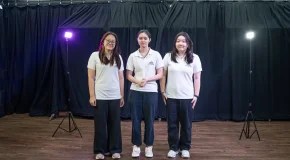 Yula (first from the right) and her friends in ISHCMC's theater technician crew