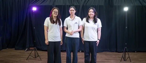 Yula (first from the right) and her friends in ISHCMC's theater technician crew