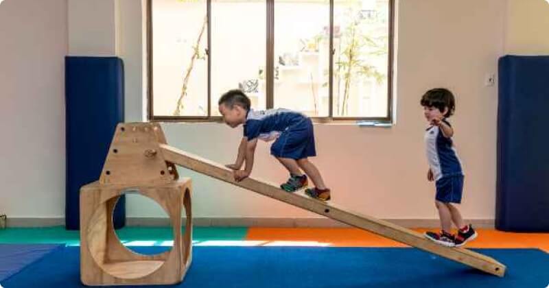 Primary students are playing actively